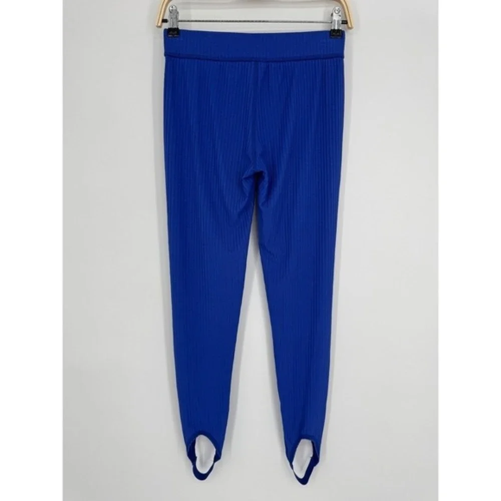 GANNI Ribbed Knit Two Piece Set Size Small Blue‎ Turtleneck Top Stirrup Leggings